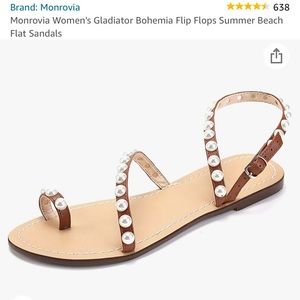 NWT Women’s Gladiator Bohemian Flat Sandals with Pearl Accents size 7
